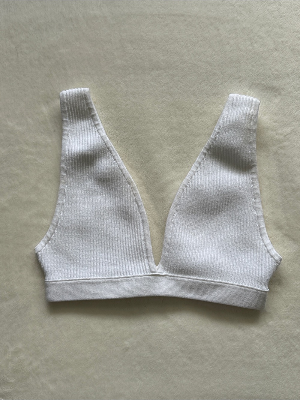 Babaton White Ribbed V-Plunge Bralette